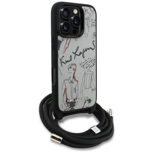 Futrola MagSafe za Apple iPhone 16 Pro, Karl Lagerfeld, Saffiano Crossbody, Siva