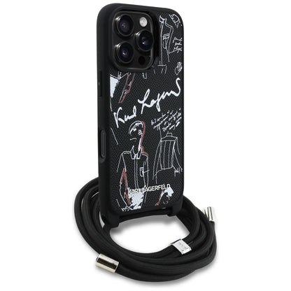 Futrola MagSafe za Apple iPhone 16 Pro, Karl Lagerfeld, Saffiano Crossbody, Crna