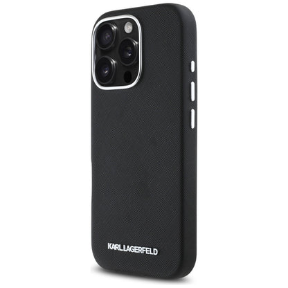 Futrola MagSafe za Apple iPhone 16 Pro, Karl Lagerfeld, Saffiano Full Wrapped Elongated Metal Logo, Crna