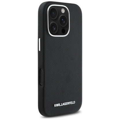 Futrola MagSafe za Apple iPhone 16 Pro, Karl Lagerfeld, Saffiano Full Wrapped Elongated Metal Logo, Crna