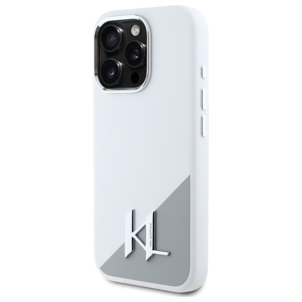 Husa MagSafe za Apple iPhone 16 Pro, Karl Lagerfeld, Silicone Shadow Metal Initial, Bela