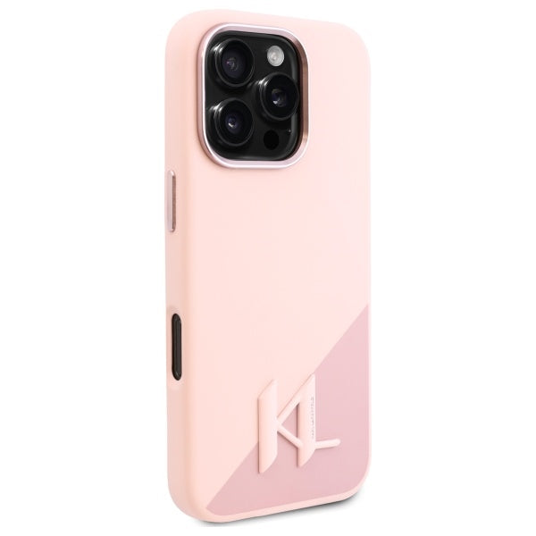 Futrola MagSafe za Apple iPhone 16 Pro, Karl Lagerfeld, Silicone Shadow Metal Initial, Roze