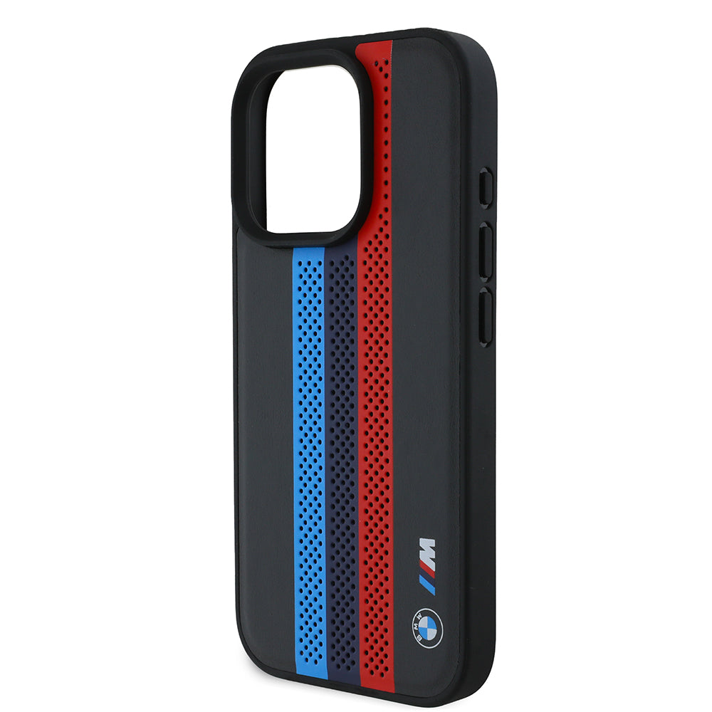Futrola MagSafe za Apple iPhone 16 Pro Max, BMW, Perforated M Perf. Tricolor Stripers, Crna