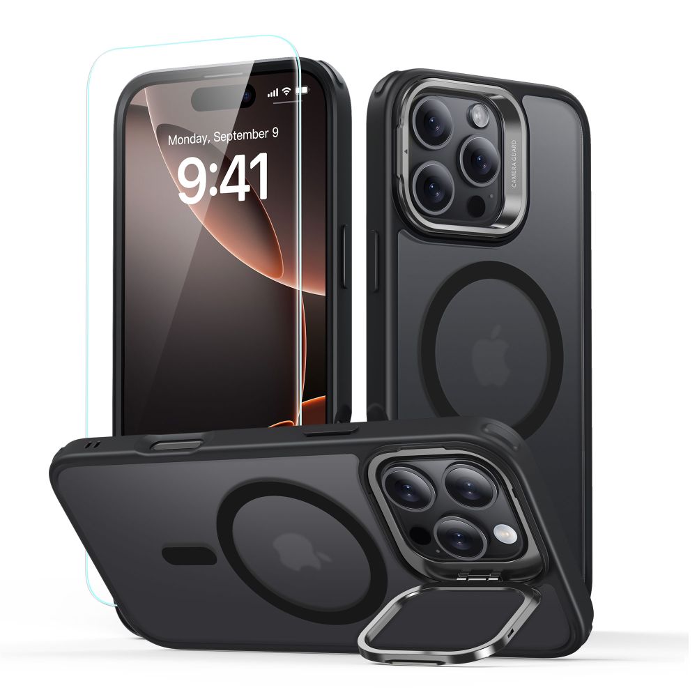 Husa MagSafe za Apple iPhone 16 Pro Max, ESR, Classic Hybrid Kickstand sa zaštitnikom ekrana, Satensko crna