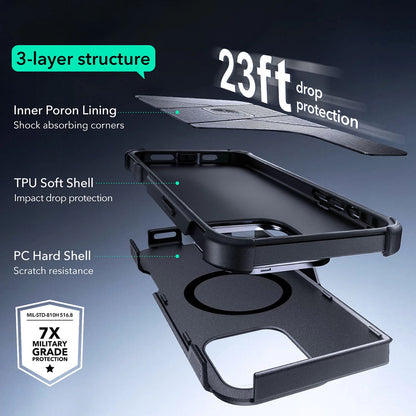 Futrola MagSafe za Apple iPhone 16 Pro Max, ESR, Cyber Armor Kickstand, Siva