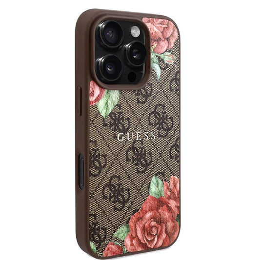 Futrola MagSafe za Apple iPhone 16 Pro Max, Guess, 4G Flowers Print, Braon