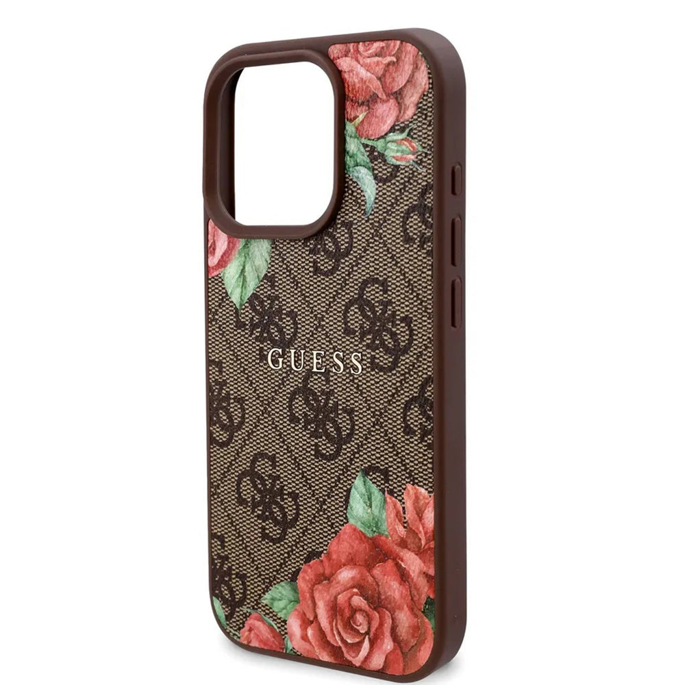 Futrola MagSafe za Apple iPhone 16 Pro Max, Guess, 4G Flowers Print, Braon