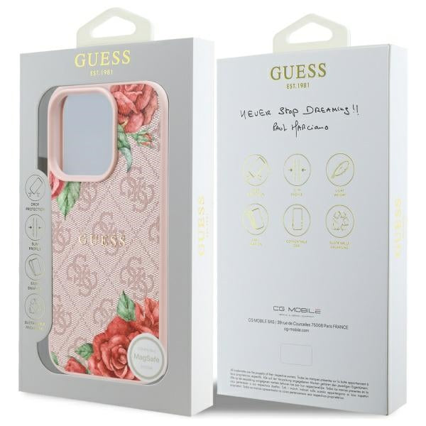 Futrola MagSafe za Apple iPhone 16 Pro Max, Guess, 4G Flowers Print, Roze