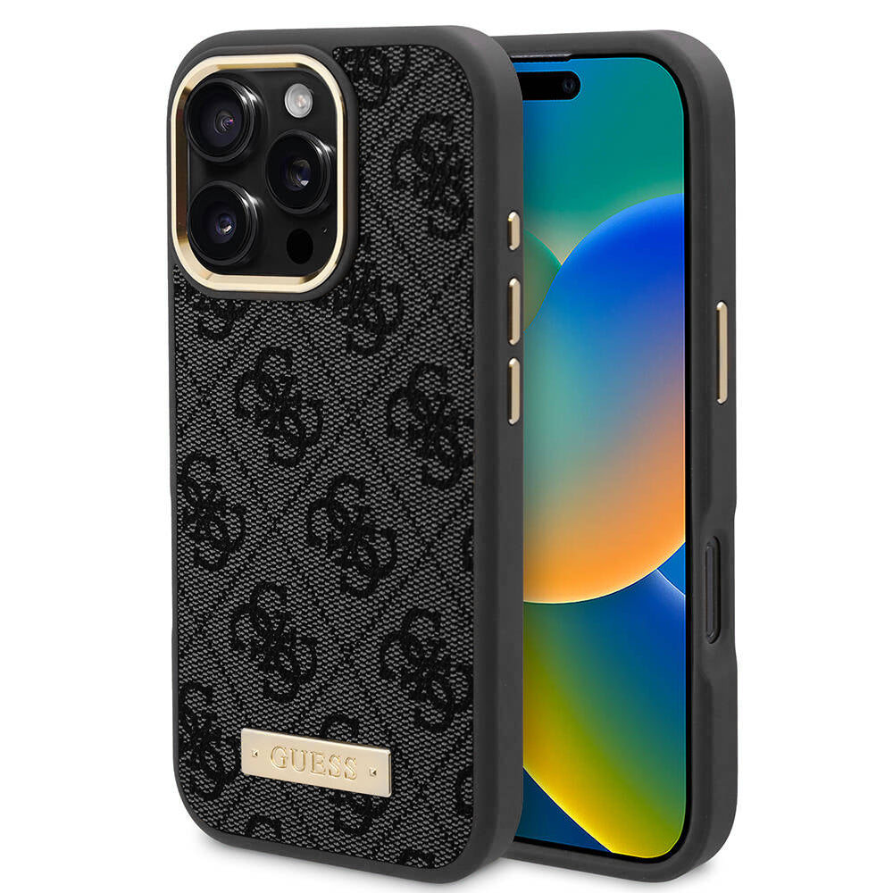 Futrola MagSafe za Apple iPhone 16 Pro Max, Guess, 4G Logo Plate, Crna