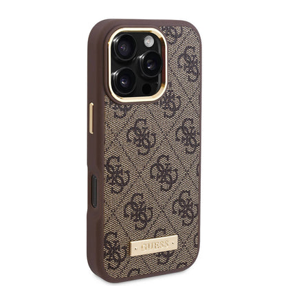 Futrola MagSafe za Apple iPhone 16 Pro Max, Guess, 4G Logo Plate, Roze