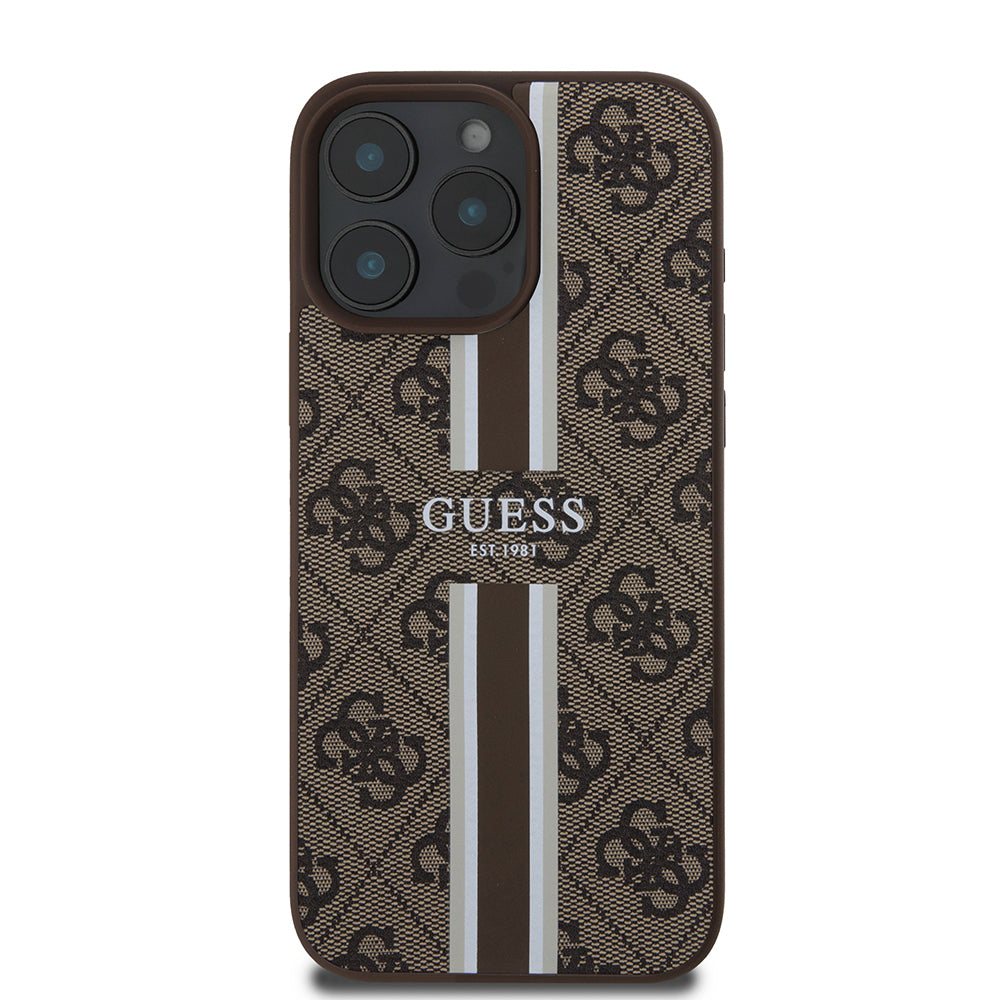 Husa MagSafe za Apple iPhone 16 Pro Max, Guess, 4G Printed Stripes, Braon