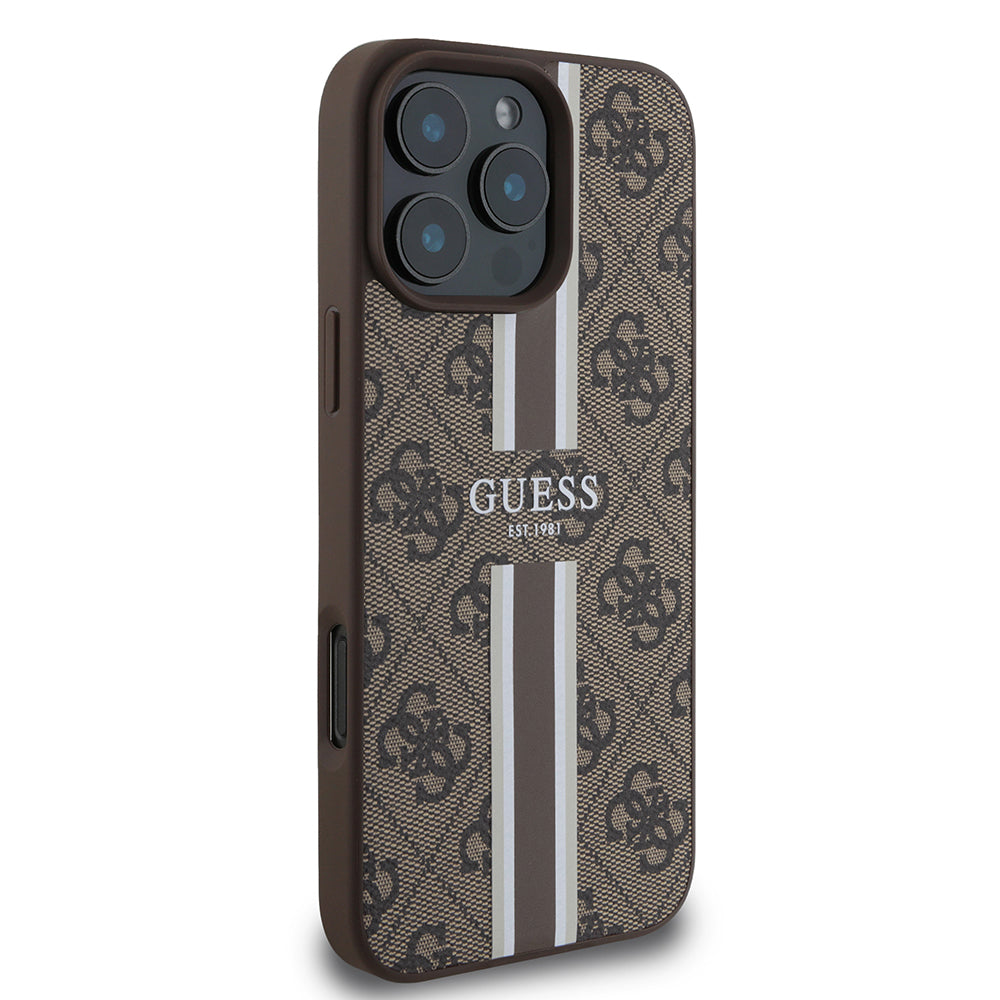 Husa MagSafe za Apple iPhone 16 Pro Max, Guess, 4G Printed Stripes, Braon