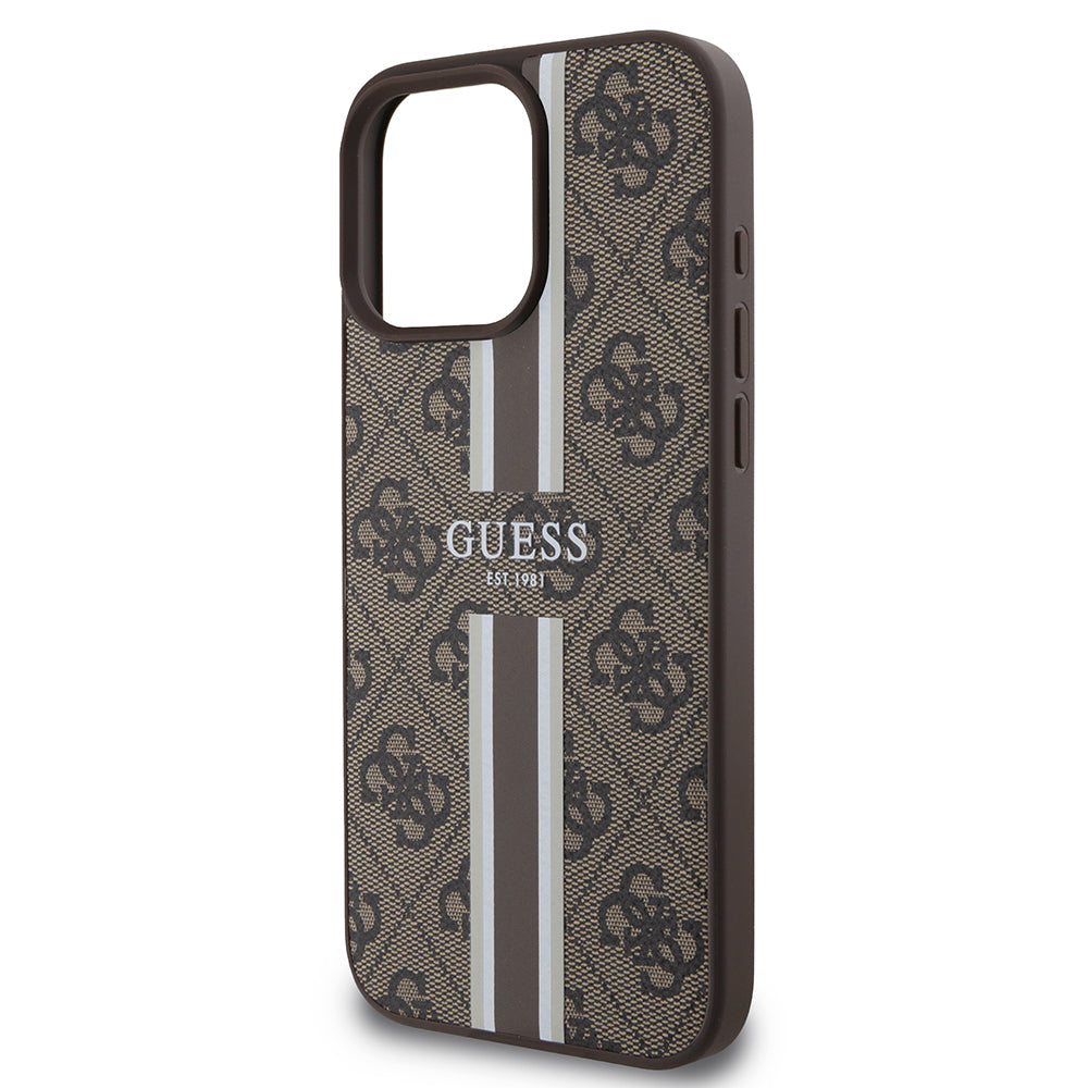 Husa MagSafe za Apple iPhone 16 Pro Max, Guess, 4G Printed Stripes, Braon