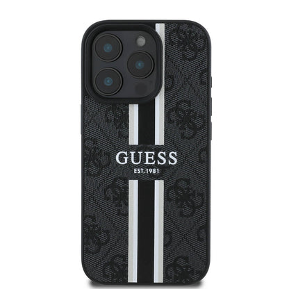 Futrola MagSafe za Apple iPhone 16 Pro Max, Guess, 4G Printed Stripes, Crna