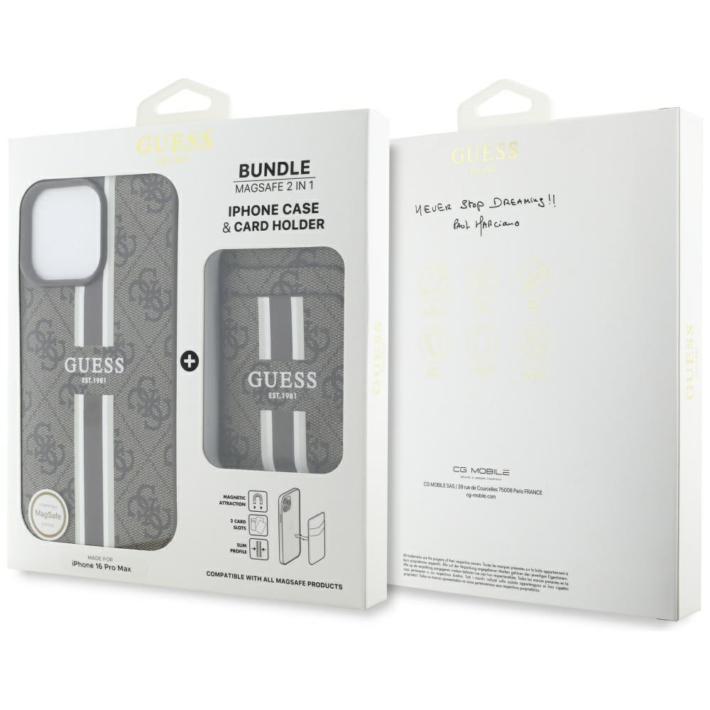 Futrola MagSafe za Apple iPhone 16 Pro Max, Guess, Cardslot 4G Stripes, Braon