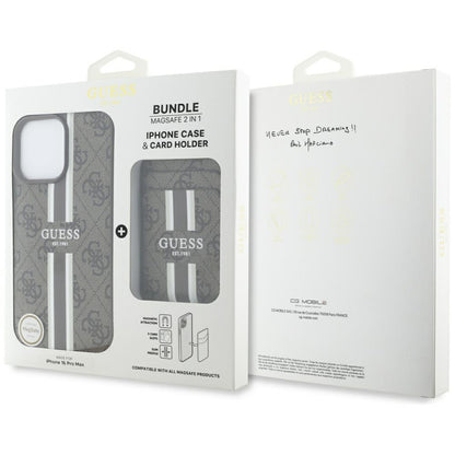 Futrola MagSafe za Apple iPhone 16 Pro Max, Guess, Cardslot 4G Stripes, Braon