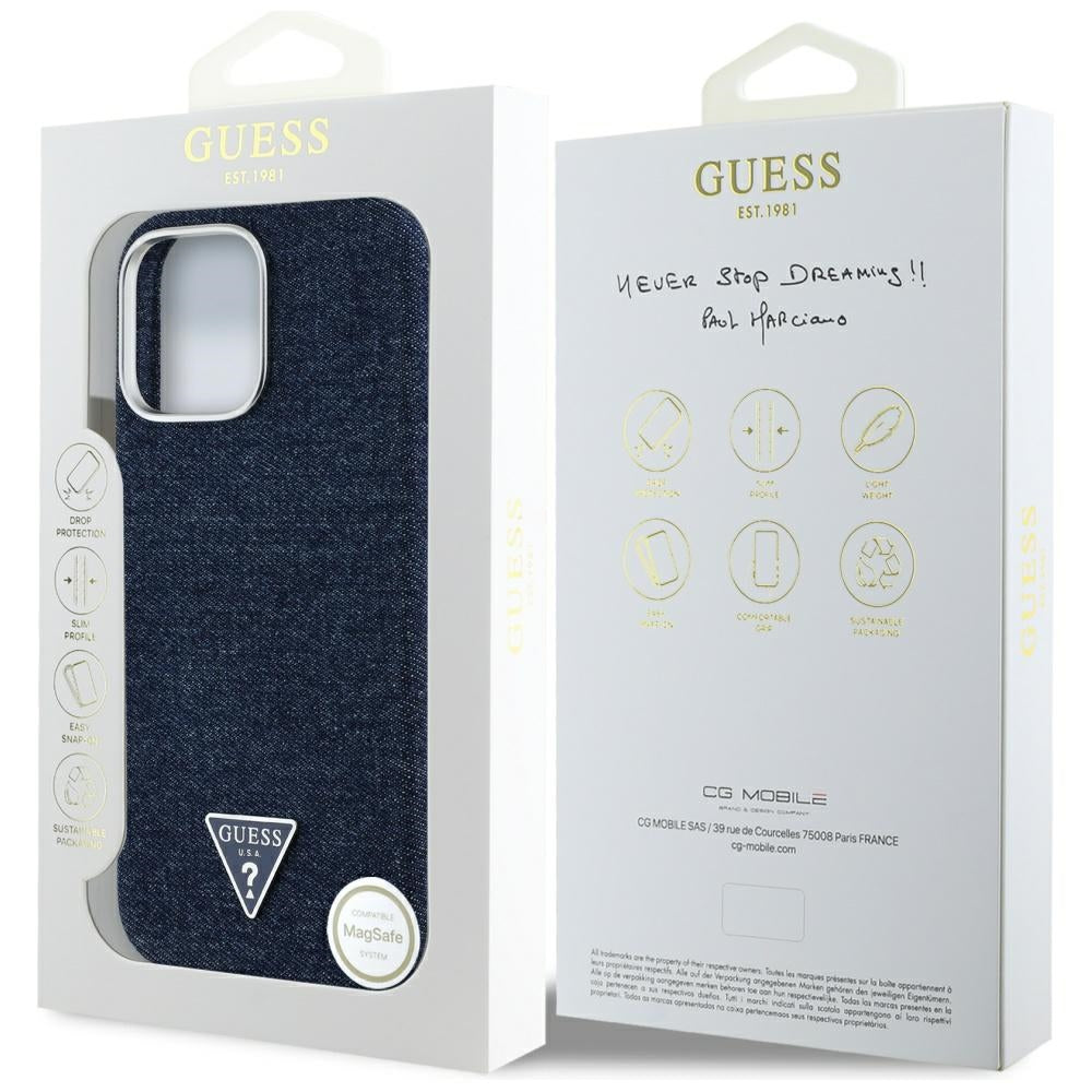 Futrola MagSafe za Apple iPhone 16 Pro Max, Guess, Denim Triangle Logo, Plava