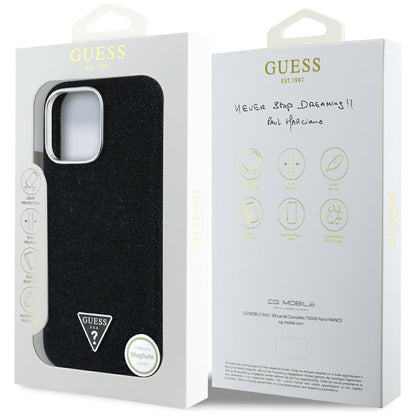 Futrola MagSafe za Apple iPhone 16 Pro Max, Guess, Denim Triangle Logo, Crna