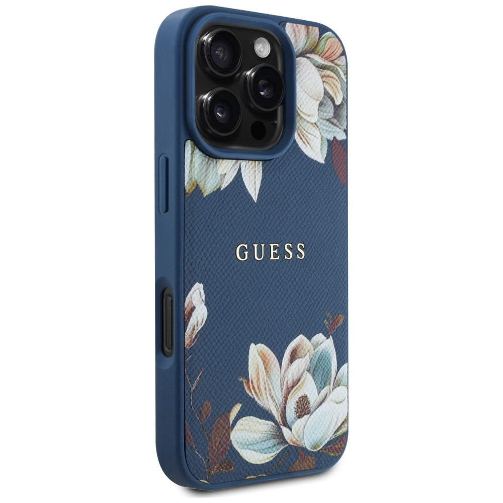 Futrola MagSafe za Apple iPhone 16 Pro Max, Guess, Grained Flowers, Plava