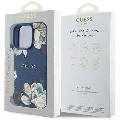 Futrola MagSafe za Apple iPhone 16 Pro Max, Guess, Grained Flowers, Plava