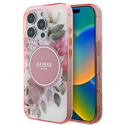 Futrola MagSafe za Apple iPhone 16 Pro Max, Guess, IML Flower & Tonal Circle, Roze
