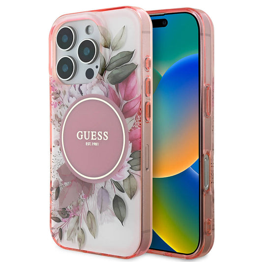 Futrola MagSafe za Apple iPhone 16 Pro Max, Guess, IML Flower & Tonal Circle, Roze