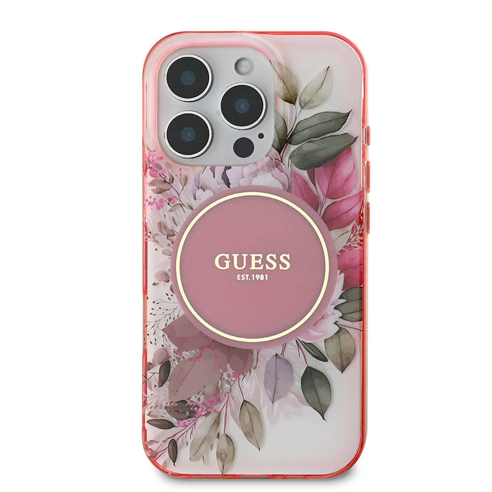 Futrola MagSafe za Apple iPhone 16 Pro Max, Guess, IML Flower & Tonal Circle, Roze