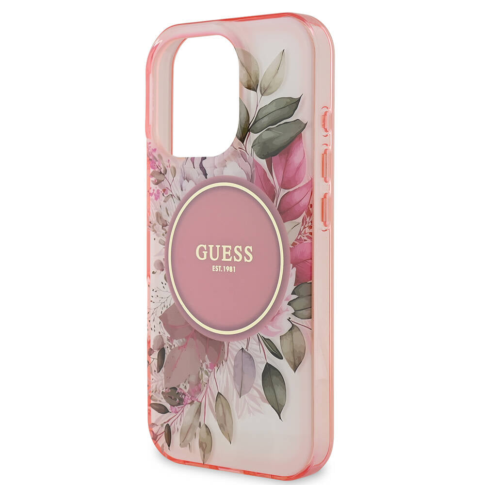 Futrola MagSafe za Apple iPhone 16 Pro Max, Guess, IML Flower & Tonal Circle, Roze