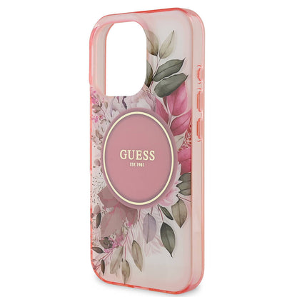 Futrola MagSafe za Apple iPhone 16 Pro Max, Guess, IML Flower & Tonal Circle, Roze