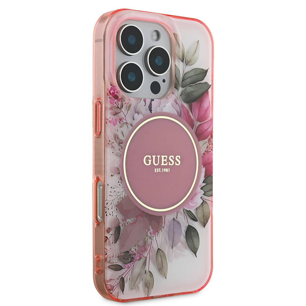 Futrola MagSafe za Apple iPhone 16 Pro Max, Guess, IML Flower & Tonal Circle, Roze