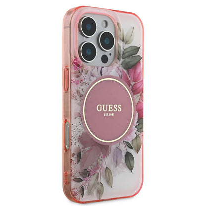 Futrola MagSafe za Apple iPhone 16 Pro Max, Guess, IML Flower & Tonal Circle, Roze