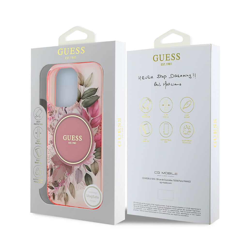 Futrola MagSafe za Apple iPhone 16 Pro Max, Guess, IML Flower & Tonal Circle, Roze