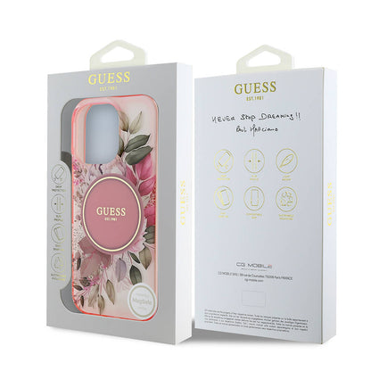 Futrola MagSafe za Apple iPhone 16 Pro Max, Guess, IML Flower & Tonal Circle, Roze