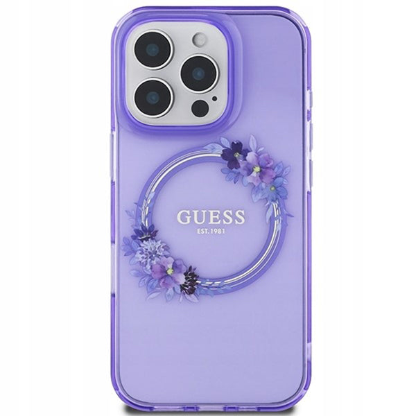 Futrola MagSafe za Apple iPhone 16 Pro Max, Guess, IML Flowers Wreath, Ljubičasta