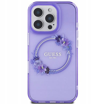 Futrola MagSafe za Apple iPhone 16 Pro Max, Guess, IML Flowers Wreath, Ljubičasta