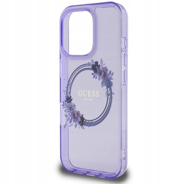 Futrola MagSafe za Apple iPhone 16 Pro Max, Guess, IML Flowers Wreath, Ljubičasta