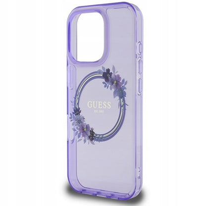 Futrola MagSafe za Apple iPhone 16 Pro Max, Guess, IML Flowers Wreath, Ljubičasta