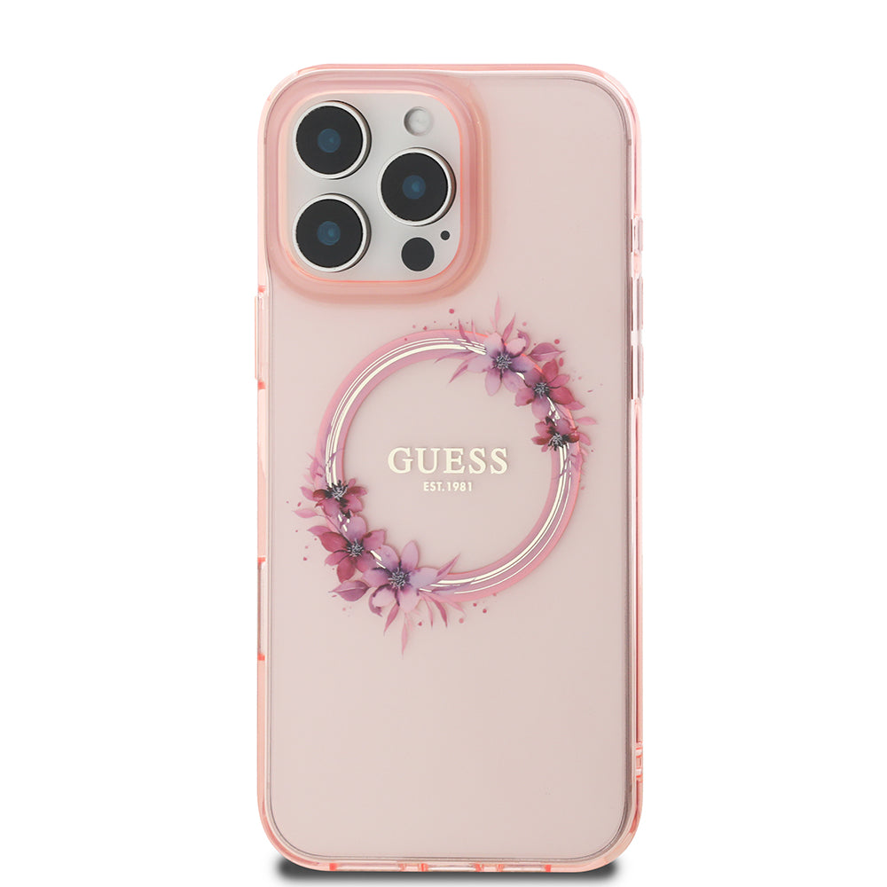 Futrola MagSafe za Apple iPhone 16 Pro Max, Guess, IML Flowers Wreath, Roze
