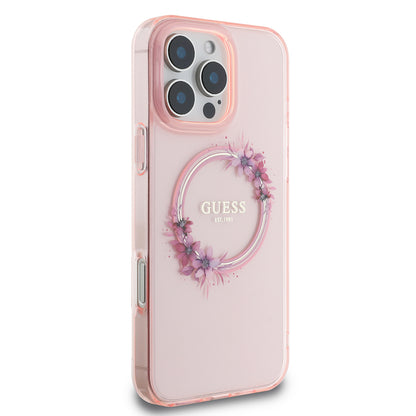 Futrola MagSafe za Apple iPhone 16 Pro Max, Guess, IML Flowers Wreath, Roze
