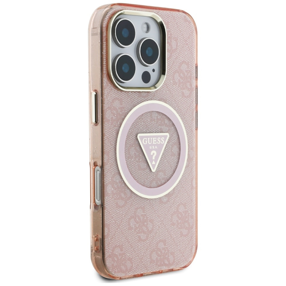 Futrola MagSafe za Apple iPhone 16 Pro Max, Guess, IML Glitter 4G Circle Triangle, Roze