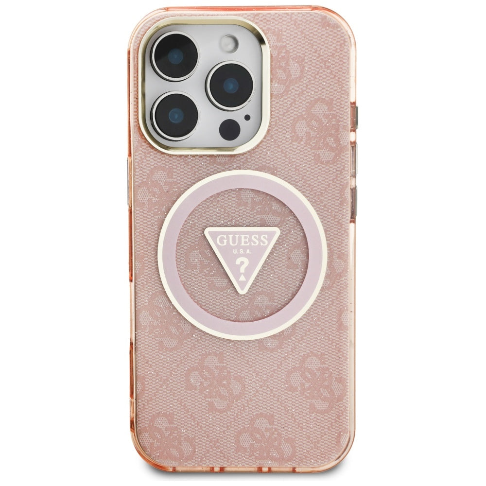 Futrola MagSafe za Apple iPhone 16 Pro Max, Guess, IML Glitter 4G Circle Triangle, Roze
