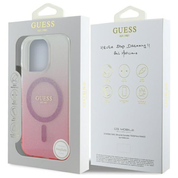 Futrola MagSafe za Apple iPhone 16 Pro Max, Guess, IML Glitter Gradient, Roze