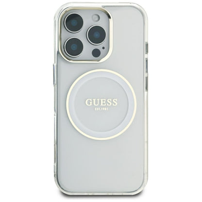 Husa MagSafe za Apple iPhone 16 Pro Max, Guess, IML Metal Colored Circle, Bela