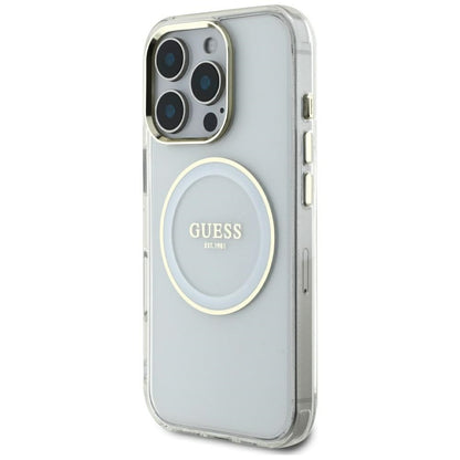 Husa MagSafe za Apple iPhone 16 Pro Max, Guess, IML Metal Colored Circle, Bela