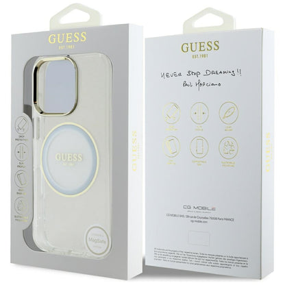 Husa MagSafe za Apple iPhone 16 Pro Max, Guess, IML Metal Colored Circle, Bela