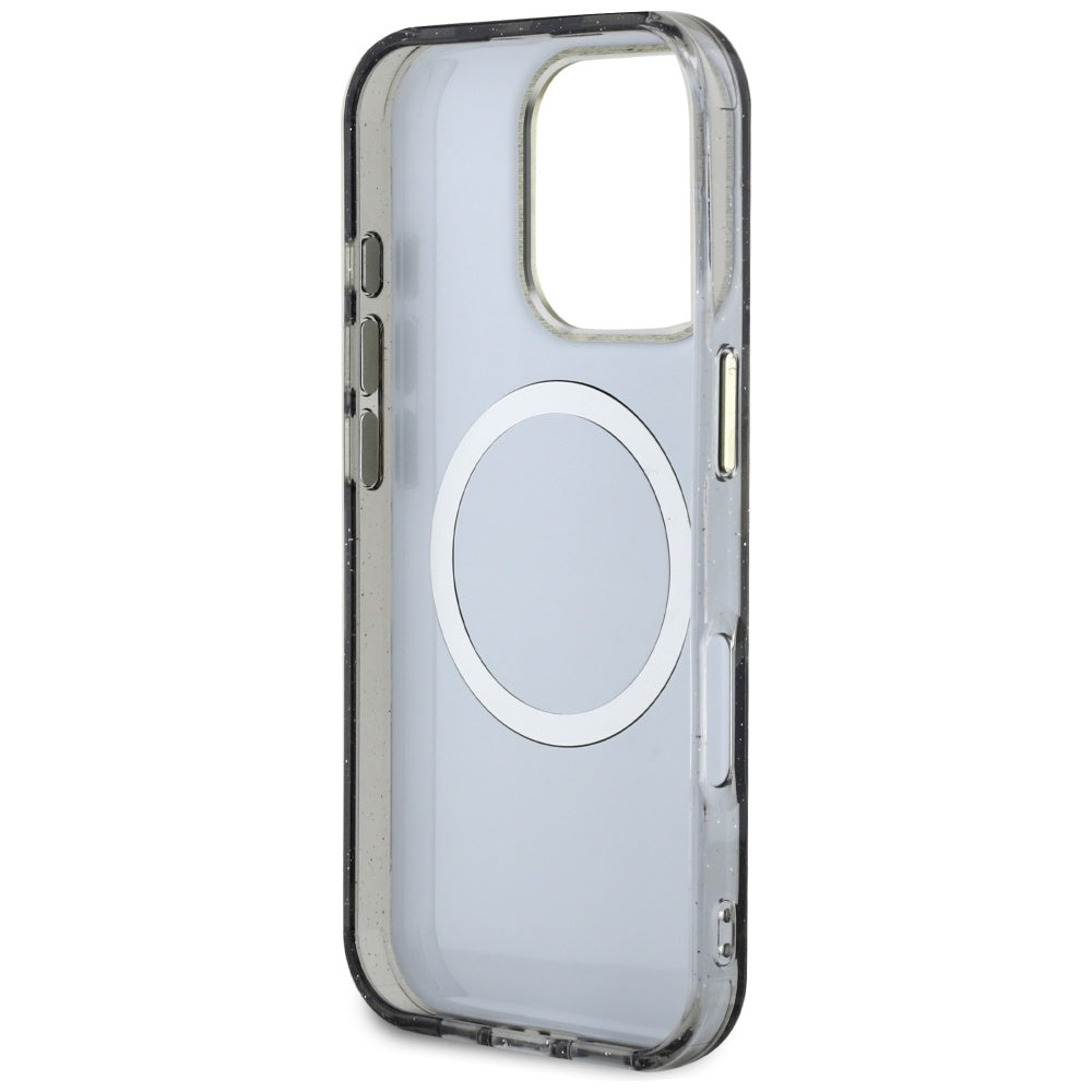 Futrola MagSafe za Apple iPhone 16 Pro Max, Guess, IML Metal Glitter Flowers Triangle, Crna