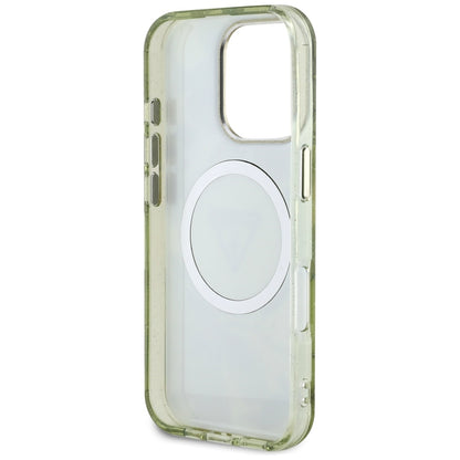 Futrola MagSafe za Apple iPhone 16 Pro Max, Guess, IML Metal Glitter Flowers Triangle, Zelena