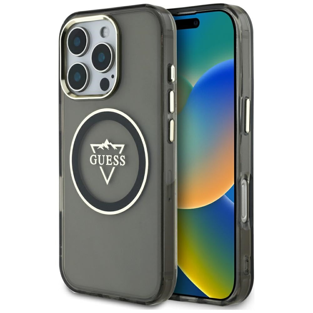 Futrola MagSafe za Apple iPhone 16 Pro Max, Guess, IML Metal Mountain Logo, Crna