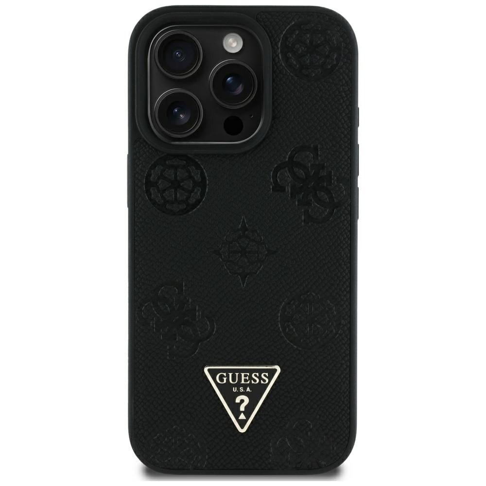 Futrola MagSafe za Apple iPhone 16 Pro Max, Guess, Peony Grained Hot Stamp Triangle, Crna