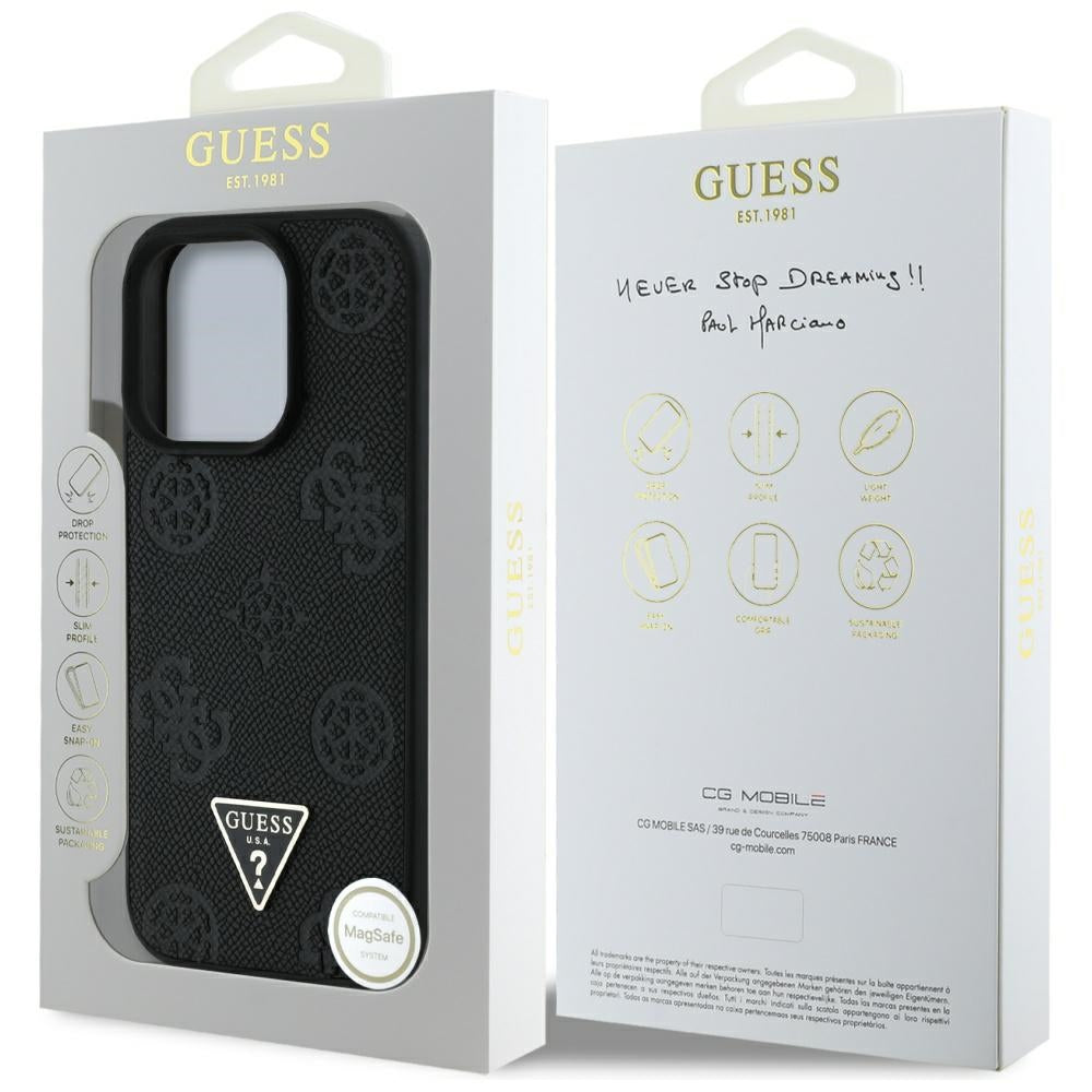 Futrola MagSafe za Apple iPhone 16 Pro Max, Guess, Peony Grained Hot Stamp Triangle, Crna
